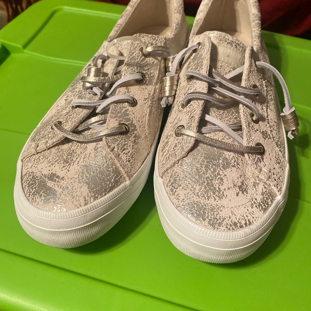 Sperry Women's Lace-Up Sneakers in Pale Blush Metallic